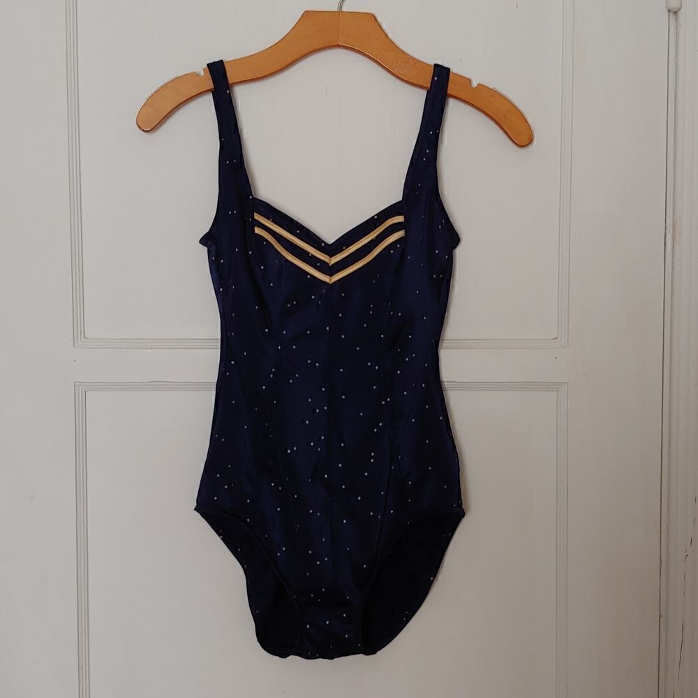 Vintage Longitude Women's One Piece Bathing Suit Navy with Gold Stars 8 Tall